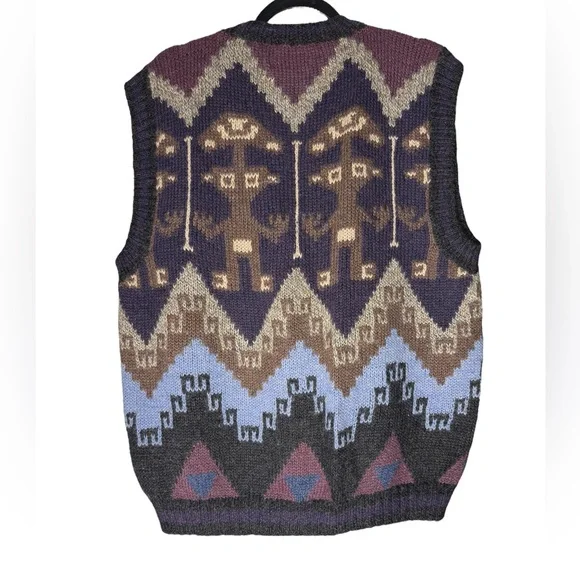 VTG Peruvian Connection 100% Alpaca Knit Vest Mens XL Handmade Peru Geo Pattern